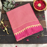 Vriksham Light Pink Striped Print Designer Ajrakh Modal Silk Saree-VS4653